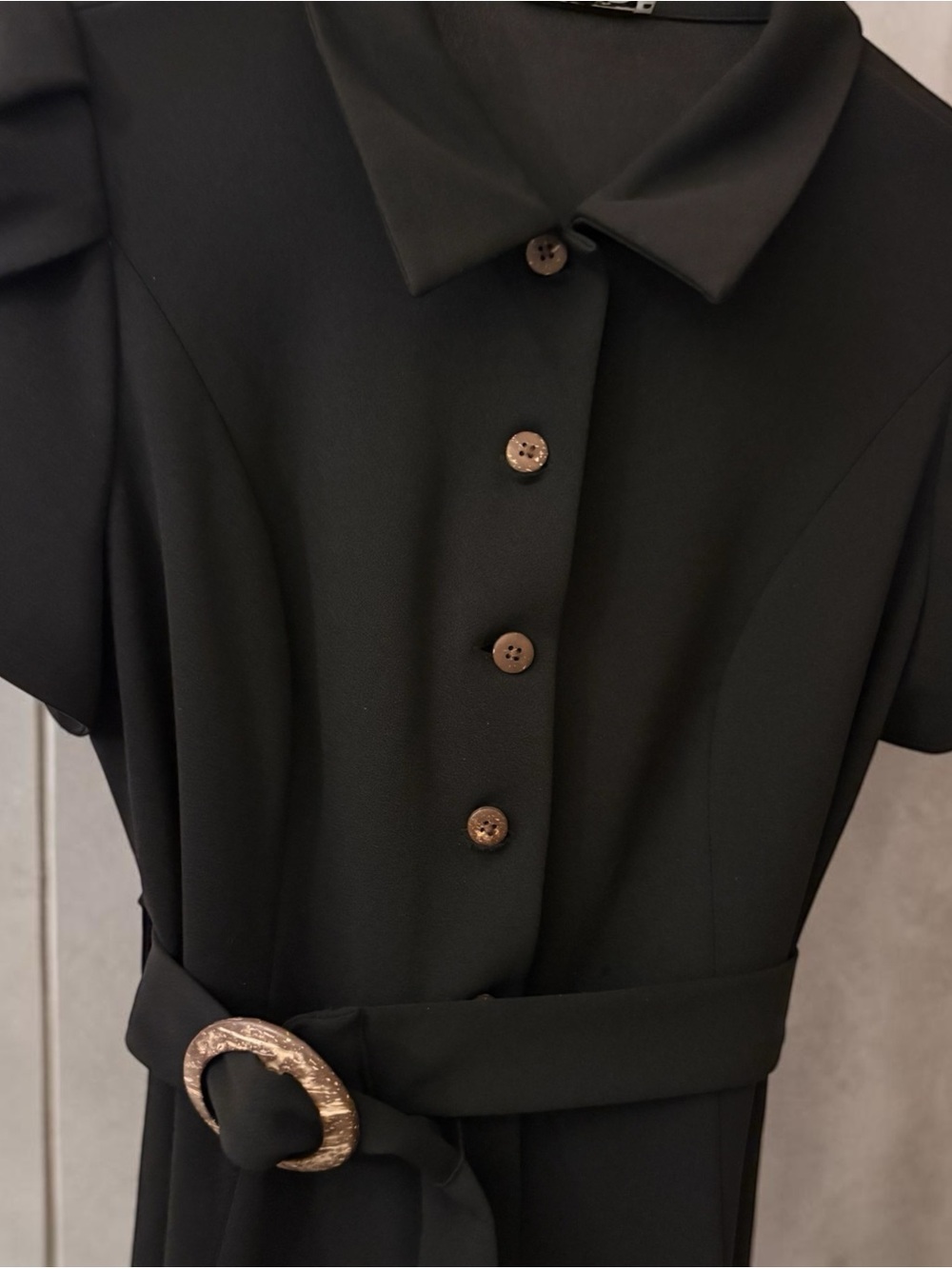 Calvin Klein Black Collared Button-Front Midi Dress with Belt - Picture 2 of 7